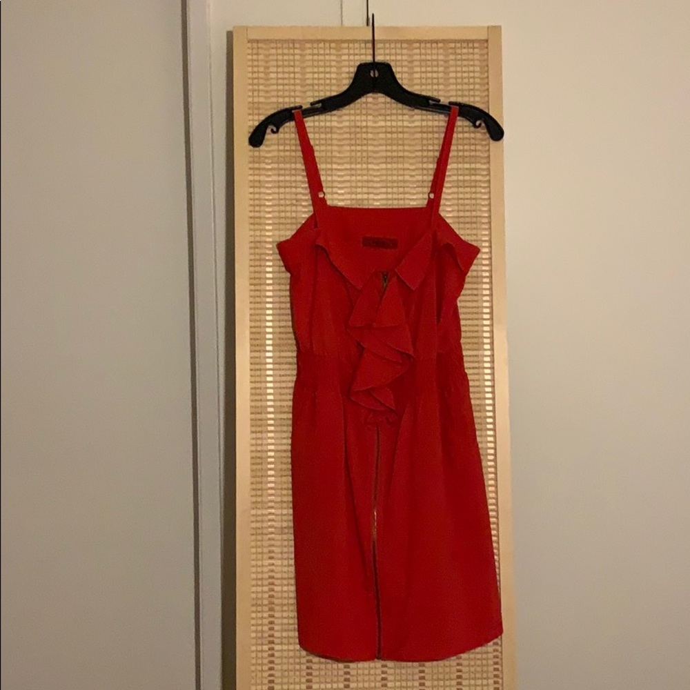 Red dress with ruffle and zipper detail